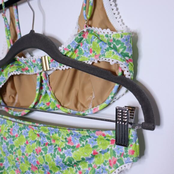 YELLOW THE LABEL Knox Lace Trim Two Piece Bikini Floral Palasides Women's L - Picture 11 of 13